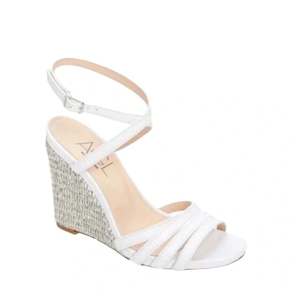 Agl Shoes Dora White Leather Ankle Strap Raffia Wedge Heel Sandals Women’s SZ 10